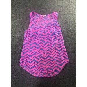 Lilly Pulitzer Pink Purple Chevron Dolphin Print Silk Tank Top Small Sleeveless